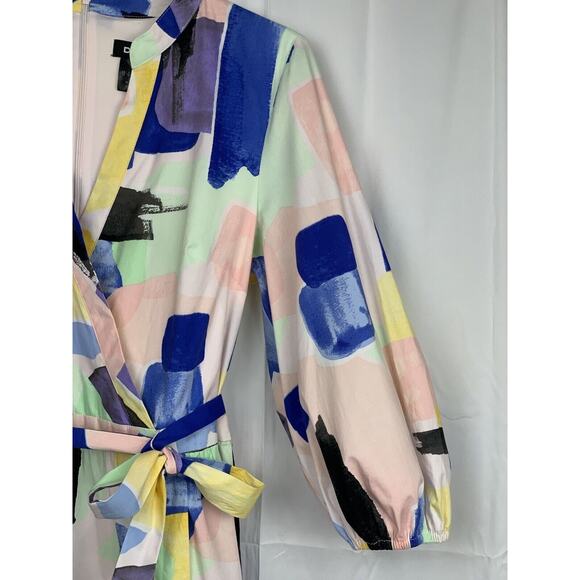 DKNY Women’s Water Color V-Neck Faux Wrap Shirt Dress 3/4 Sleeve Size 12 - Picture 4 of 15
